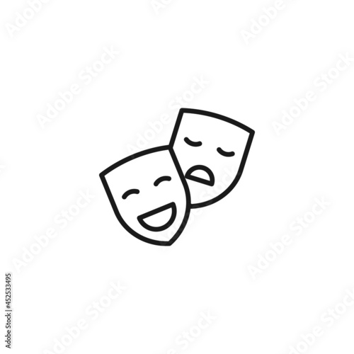 Line icon of theatrical masks with glad and sad face impressions