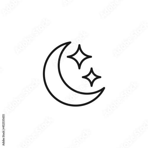 Line icon of stars next to Moon