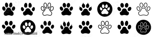 Dog paw print set. Paw icon collection. Vector illustration