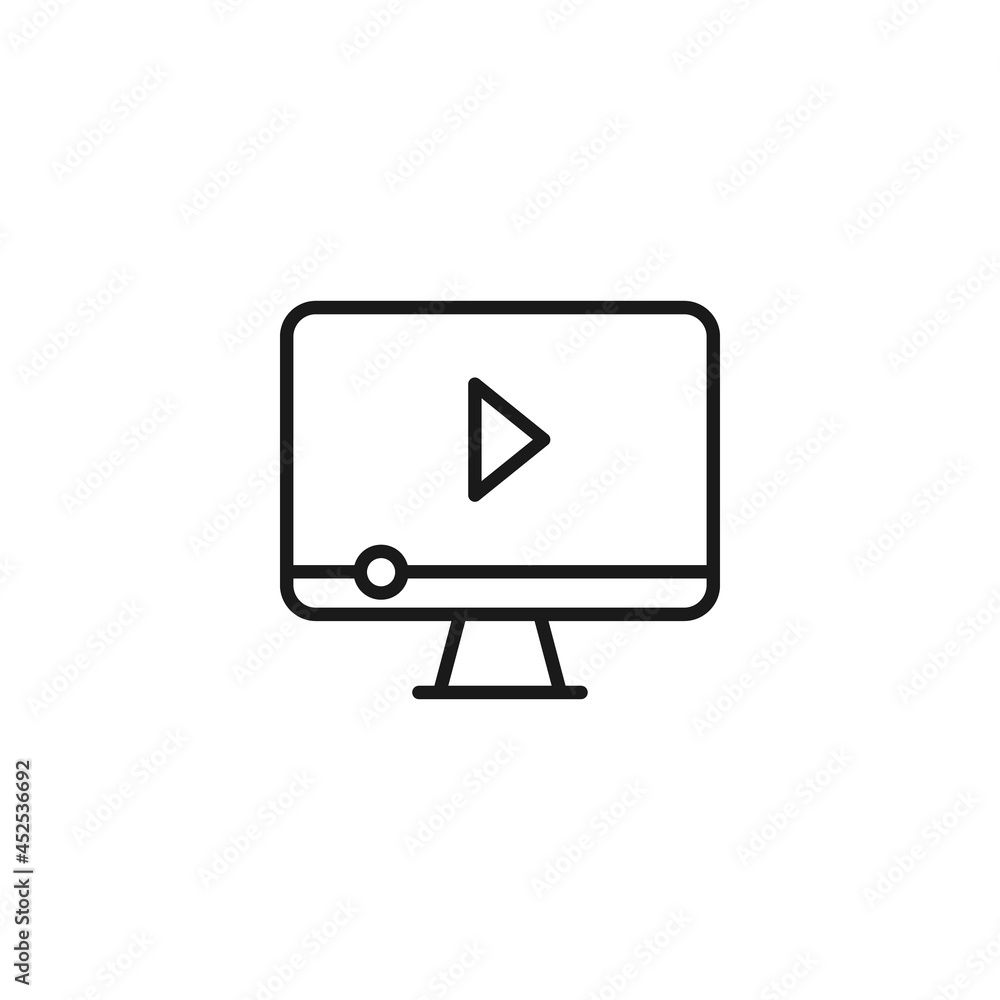 Line icon of play sign and soundtrack on screen of computer Line icon of play sign and soundtrack on screen of computer