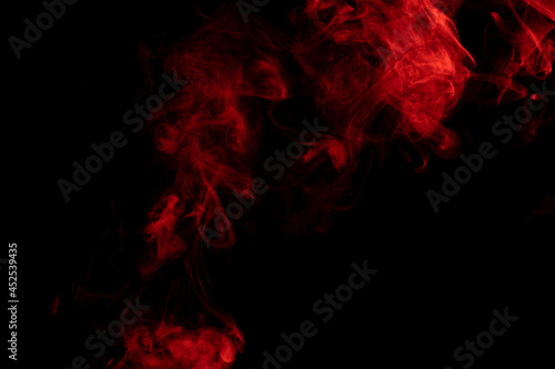  Red smoke abstract on black background, cloud of steam on dark background