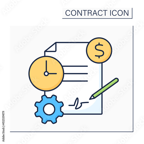 Service contract color icon. Business agreement between contractor and customer. Maintenance,servicing of equipment over specified period.Contract concept. Isolated vector illustration