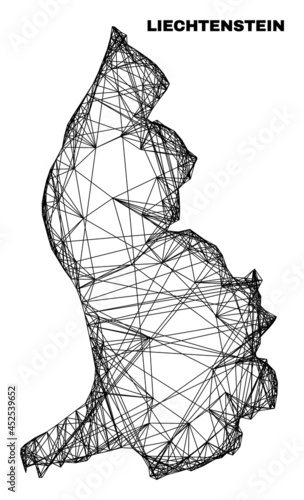 Wire frame irregular mesh Liechtenstein map. Abstract lines form Liechtenstein map. Linear frame 2D network in vector format.