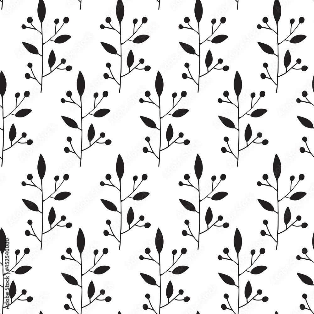 Seamless pattern. Vector illustration of branches with leaves and berries. Seamless pattern. Vector illustration of branches with leaves and berries.