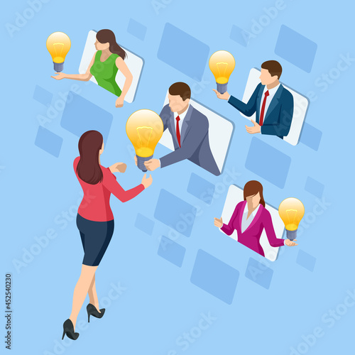 Isometric light bulb as metaphor idea. Brainstorming concept. Idea and business concept for teamwork.