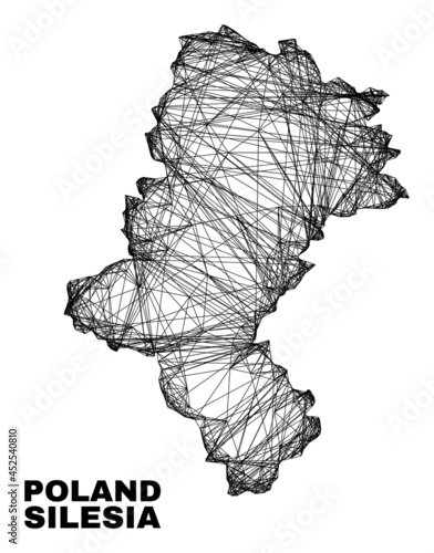 Net irregular mesh Silesian Voivodeship map. Abstract lines form Silesian Voivodeship map. Linear carcass flat net in vector format. photo