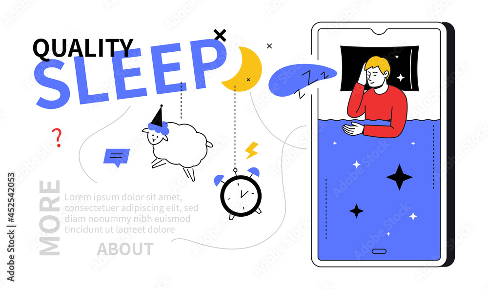 Quality sleep - line design style web banner Quality sleep - line design style web banner