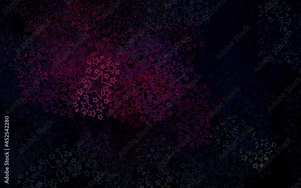 Dark Pink, Red vector background with colored stars.