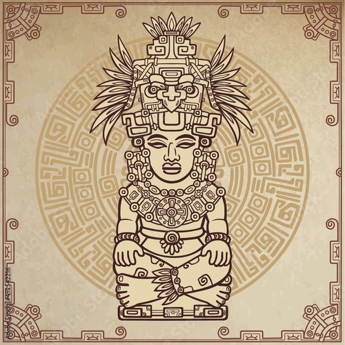 Wallpaper Mural Linear drawing: decorative image of an ancient Indian deity. Magic circle. A background - imitation of old paper. Vector illustration. Torontodigital.ca