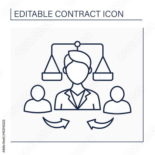 Arbitration line icon. Alternative dispute resolution. Mechanism for resolving disputes between investors and brokers.Contract concept. Isolated vector illustration. Editable stroke