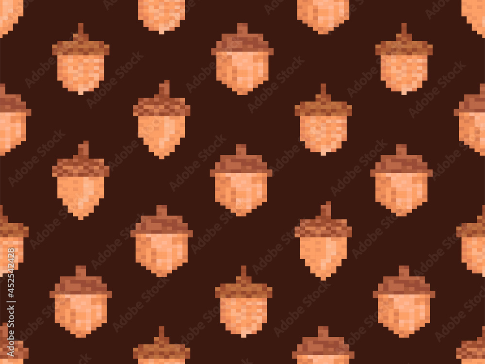 Acorns seamless pattern in pixel art style. 8 bit icon acorn, oak symbol.  Trend design for printing, wrapping paper and advertising. Vector  illustration Stock-Vektorgrafik | Adobe Stock