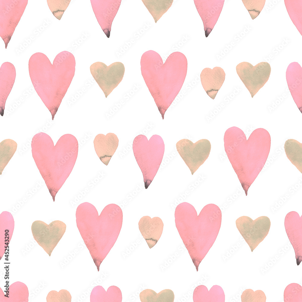 Seamless pattern with grunge hearts. .Raster illustration. Love stories. Fashionable fabric, wrapping paper. grunge texture.