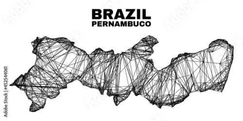Wire frame irregular mesh Pernambuco State map. Abstract lines form Pernambuco State map. Wire carcass 2D network in vector format. photo