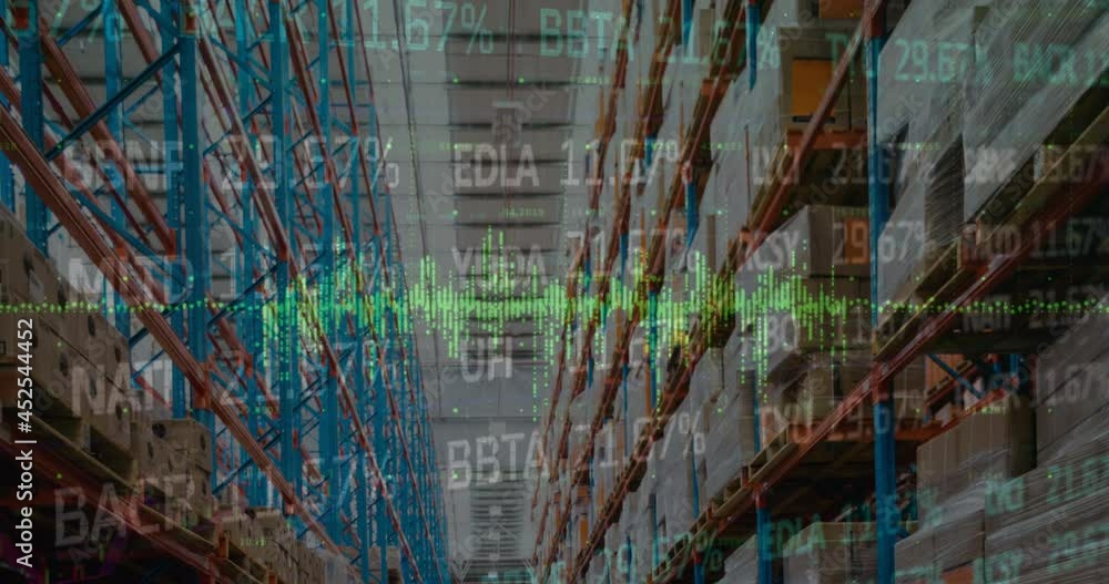 Animation of data processing over empty warehouse Animation of data processing over empty warehouse