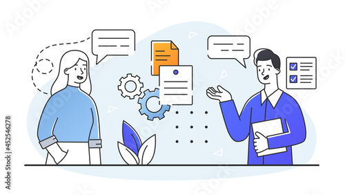 Employer meeting job. Assessment of potential employees. Recruiting team to work on project. Communication with your subordinates. Cartoon flat vector illustration isolated on white background