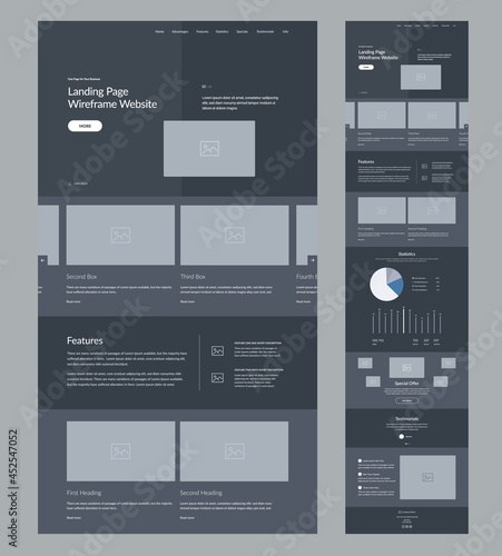 Landing page wireframe design for business.