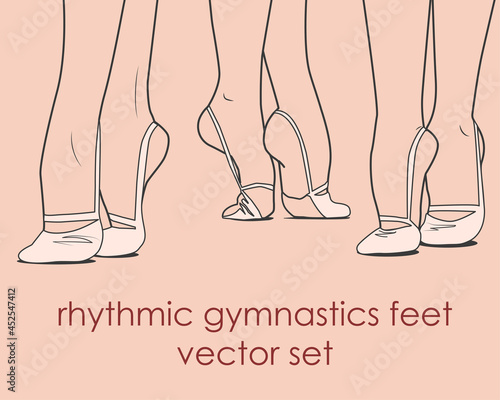 vector rhythmic gymnastics feet in close up, line set.