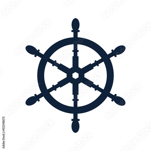 Marine steering wheel. Color vector illustration of a flat style. White isolated background.