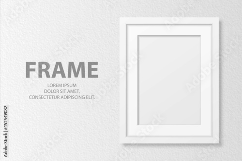 Vector 3d Realistic Blank White A4 Vertical Wooden Simple Modern Frame on White Textured Wall Background. It Can Be Used for Presentations. Design Template for Mockup, Front View