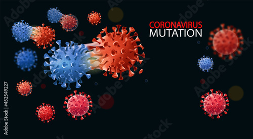 Coronavirus mutation background with disease molecules. Mutating virus concept and new coronavirus Delta variant outbreak. Vector