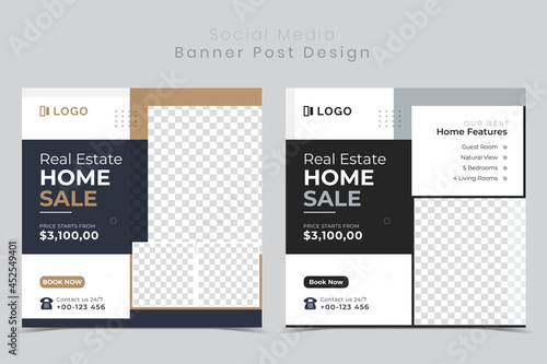 Social media post for Real estate square editable banner template. Minimalist design Set.
