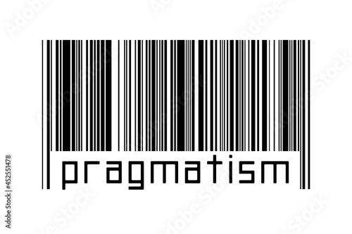 Barcode on white background with inscription pragmatism below photo