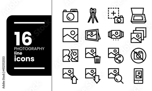 Set of 16 line icons of  photography and images