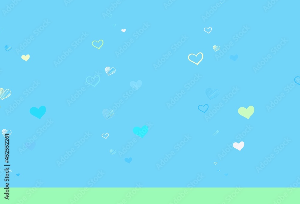 Light Blue, Green vector template with doodle hearts.