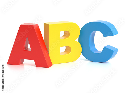 Learning letters 3d concept, ABC colorful letters isolated on white background, 3d rendering photo