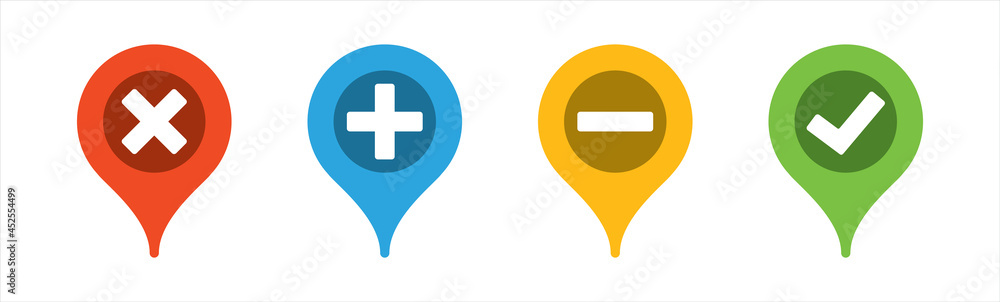 Fototapeta premium Location icons set. Navigation display on smartphone icons. Map pointer icons. Location symbols. Vector illustration.