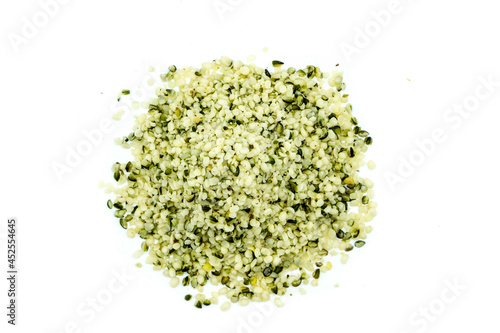 Hemp seeds isolated on white background top view