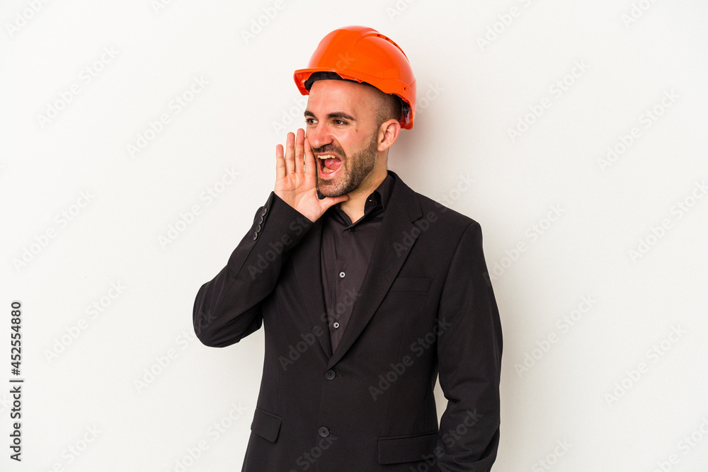 shouting and holding palm near opened mouth. shouting and holding palm near opened mouth.
