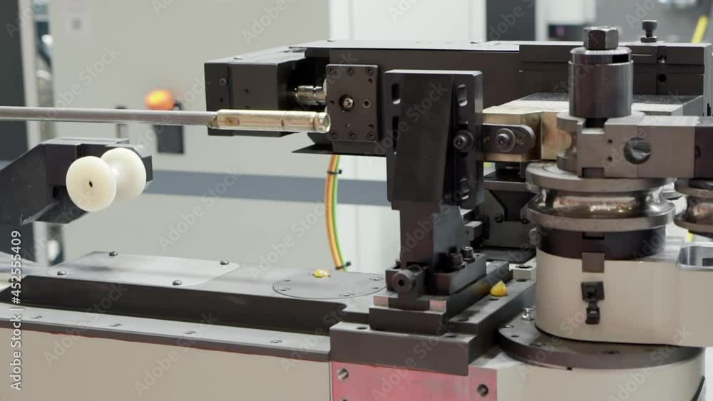 Demonstration of an industrial machine for bending metal pipes. Demonstration of an industrial machine for bending metal pipes.