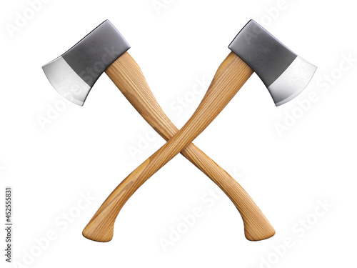 Crossed axes isolated on white background 3d rendering photo