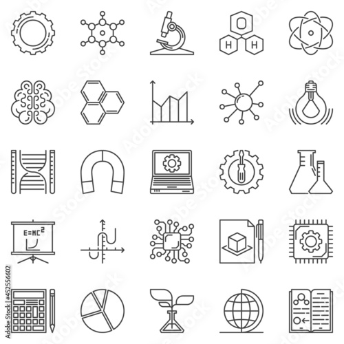 STEM Education outline vector icons set. Science symbols