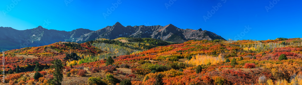 Panoramic view scenic Mount Sneffels range at continental divide in Colorado during autumn time