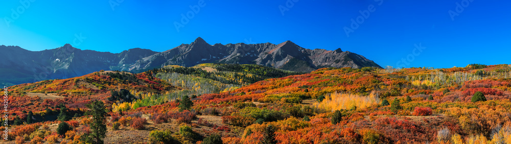 Panoramic view scenic Mount Sneffels range at continental divide in Colorado during autumn time Panoramic view scenic Mount Sneffels range at continental divide in Colorado during autumn time