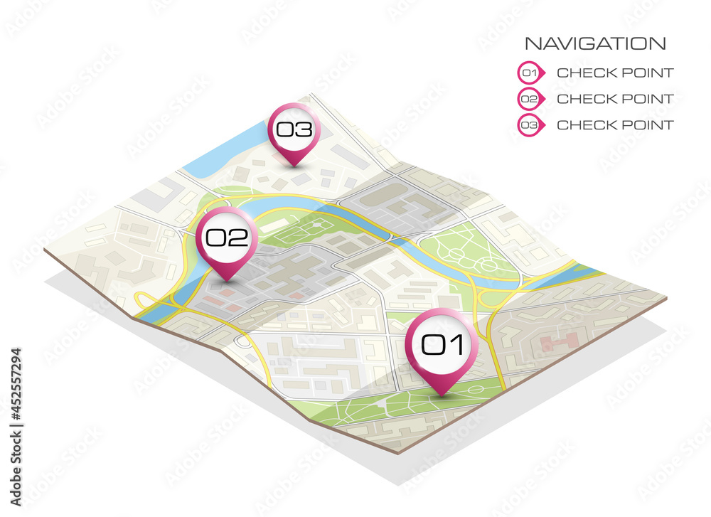 Isometric city map business infographic navigation, app isometry point ...