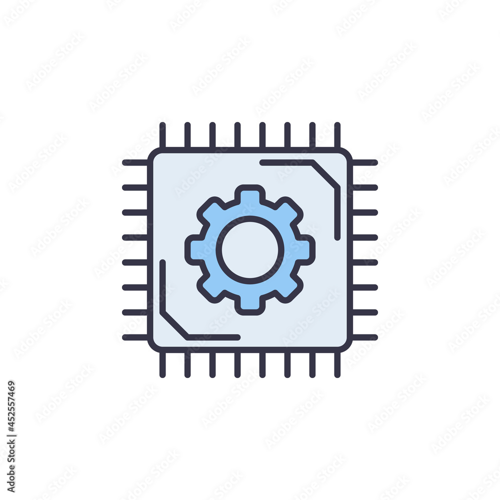 Micro Chip vector thin line concept blue icon or sign Micro Chip vector thin line concept blue icon or sign