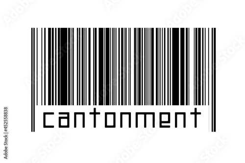 Digitalization concept. Barcode of black horizontal lines with inscription cantonment photo