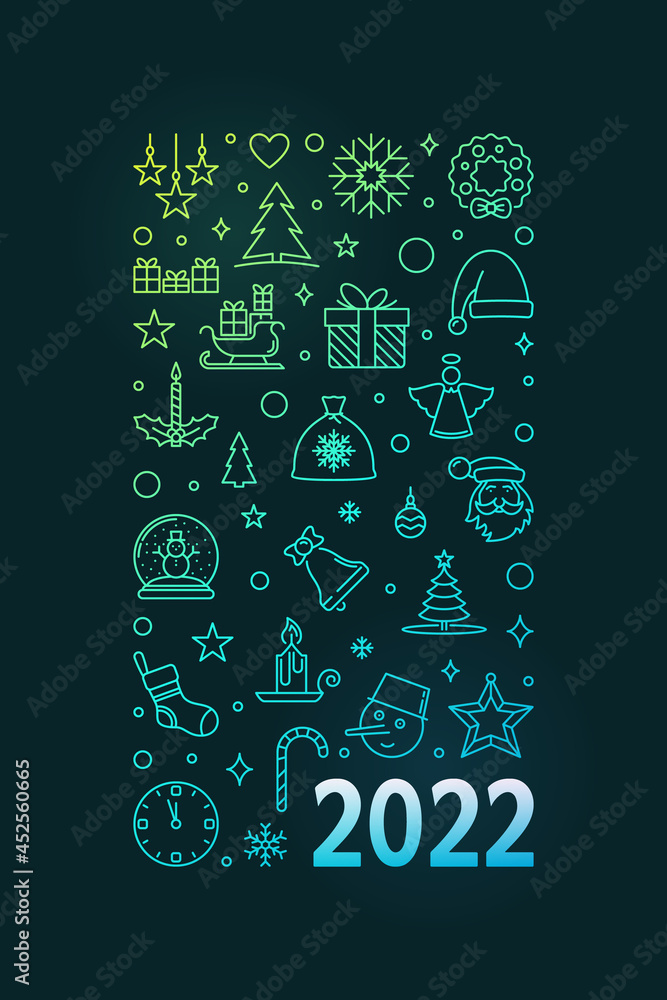 2022 Merry Christmas colorful outline concept vertical poster