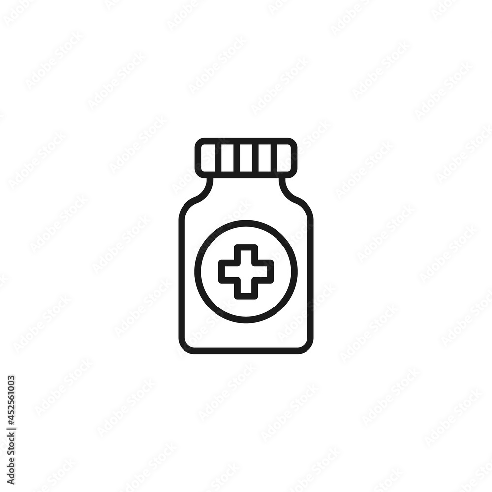 Line icon of big pharmacy jar with lid and cross on sticker Line icon of big pharmacy jar with lid and cross on sticker