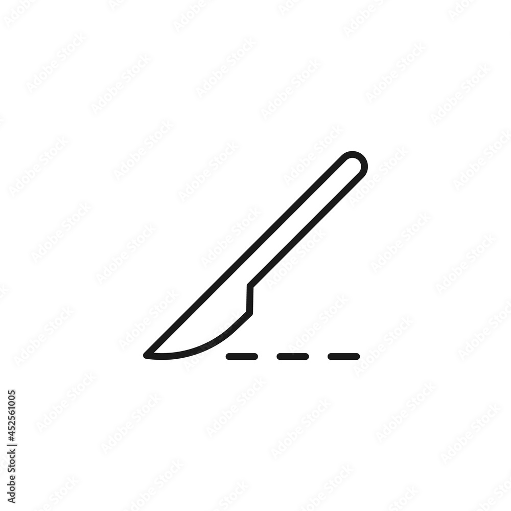Line icon of scalpel cutting and leaving dotted line Line icon of scalpel cutting and leaving dotted line