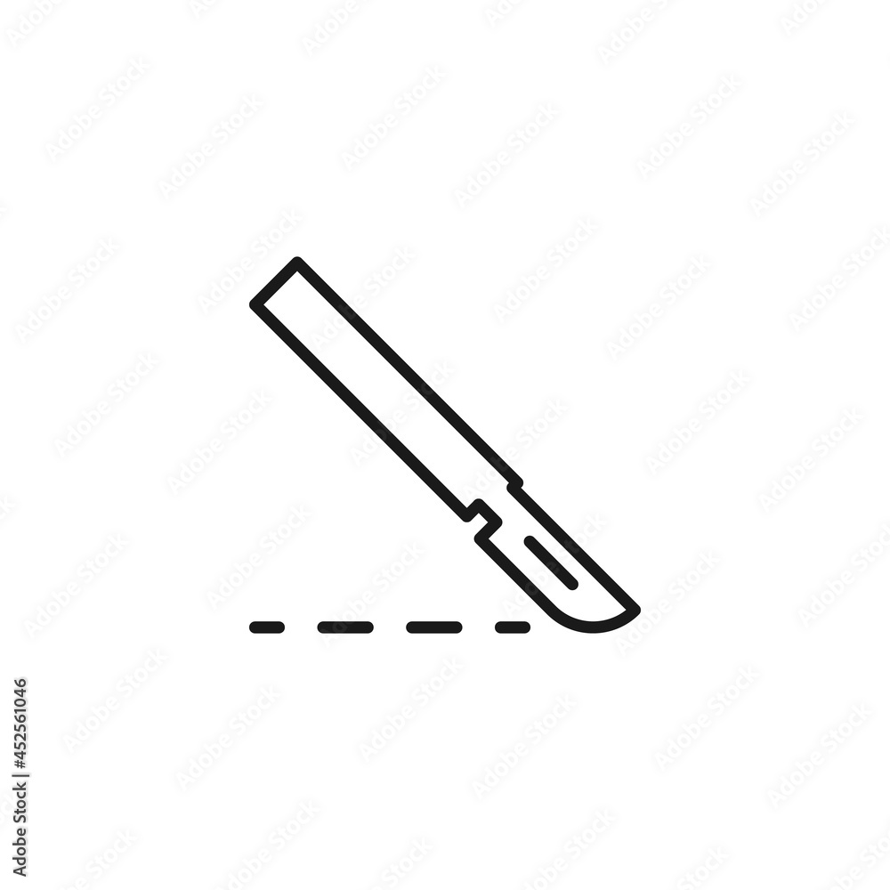 Line icon of scalpel cutting and leaving dotted line Line icon of scalpel cutting and leaving dotted line