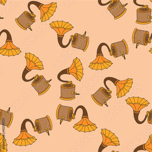 seamless vector pattern with vintage gramophone