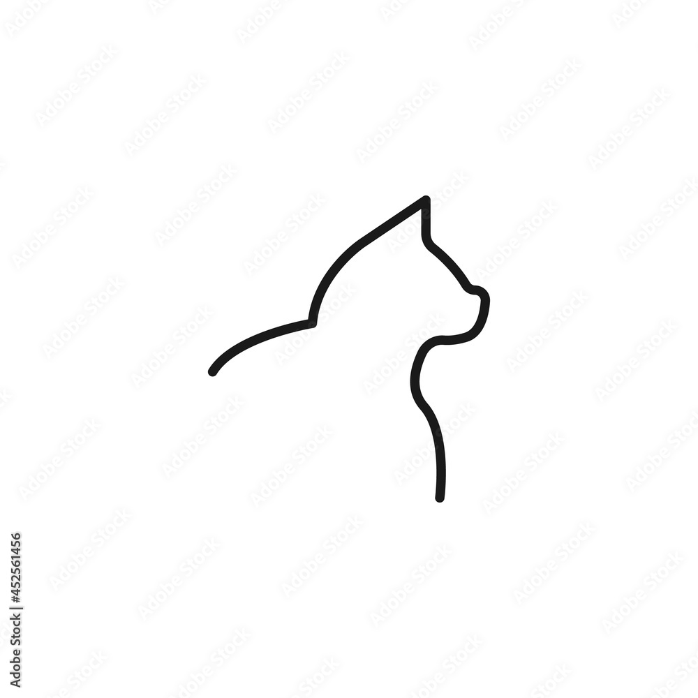 Line icon of cat on isolated white background Line icon of cat on isolated white background