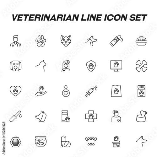 Veterinarian line icon set