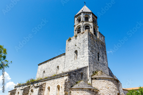 Exterior of the Saint Michel church in La Garde Adhemar, Drôme, France, Europe © jeeweevh
