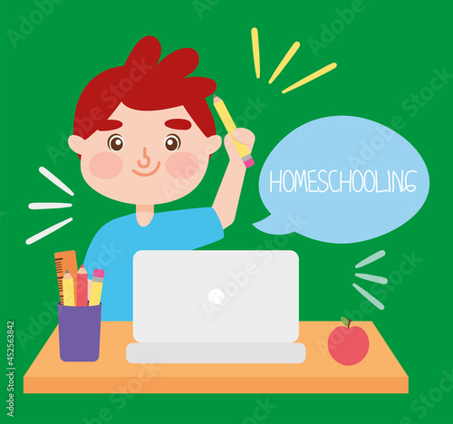 boy homeschooling illustration