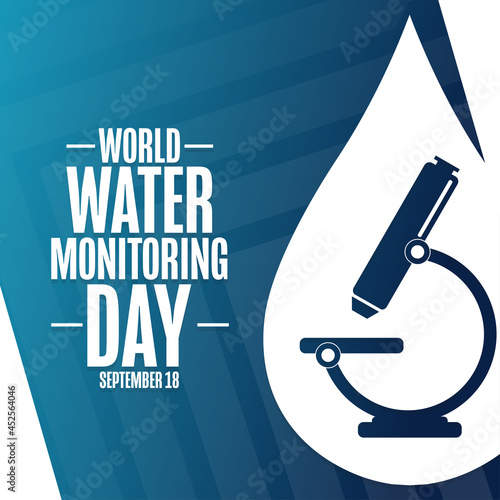 World Water Monitoring Day. September 18. Holiday concept. Template for background, banner, card, poster with text inscription. Vector EPS10 illustration.